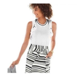 Cabi white and black ruffle sleeve tank large preppy tennis tank large